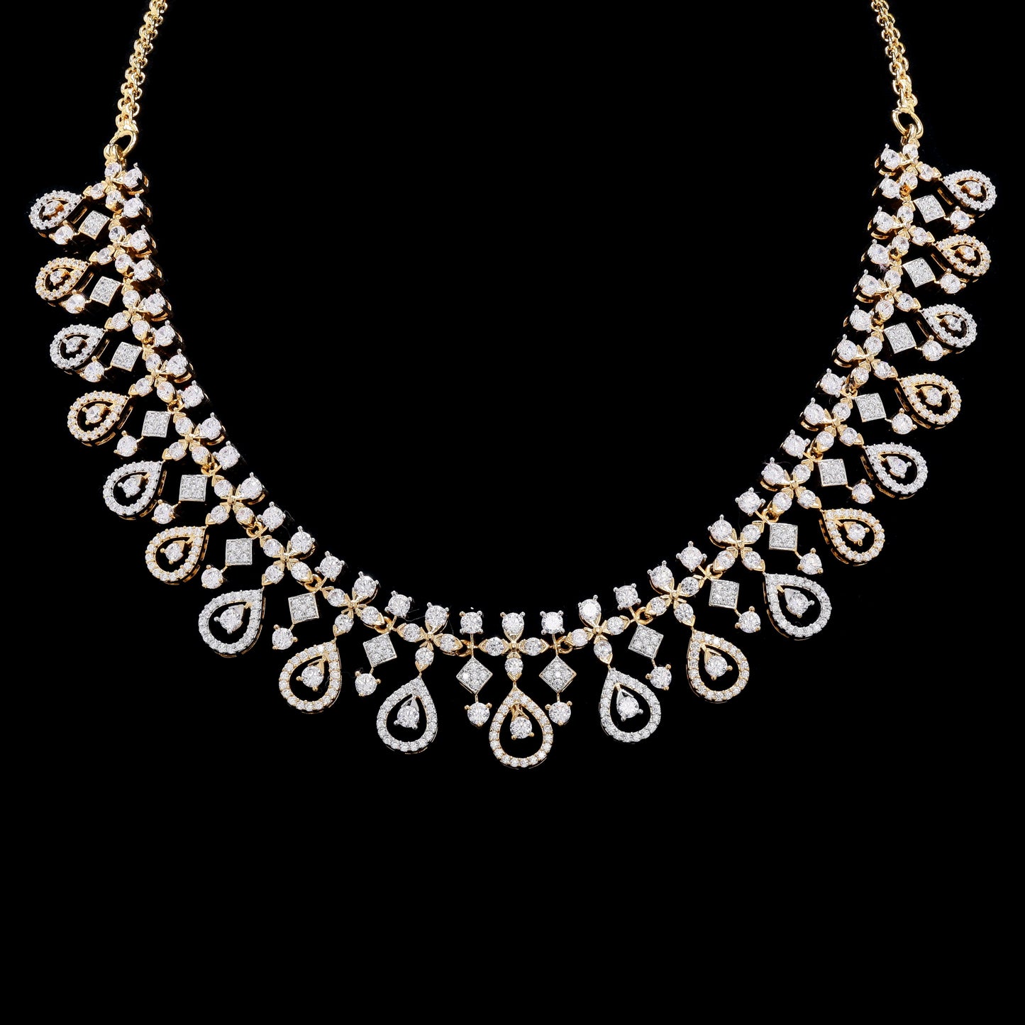Dual Tone Yati Solitaire Bridal Necklace Set with Earrings on Pure 925 Silver