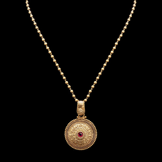 Festive Exclusive Gold Finish Classic Round Necklace Set with Ruby Detailing Includes Earrings