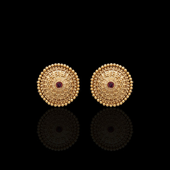 Festive Exclusive Gold Finish Classic Round Necklace Set with Ruby Detailing Includes Earrings