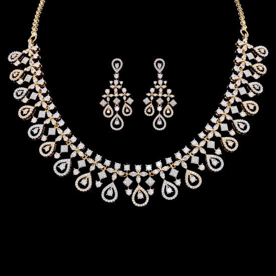 Dual Tone Yati Solitaire Bridal Necklace Set with Earrings on Pure 925 Silver