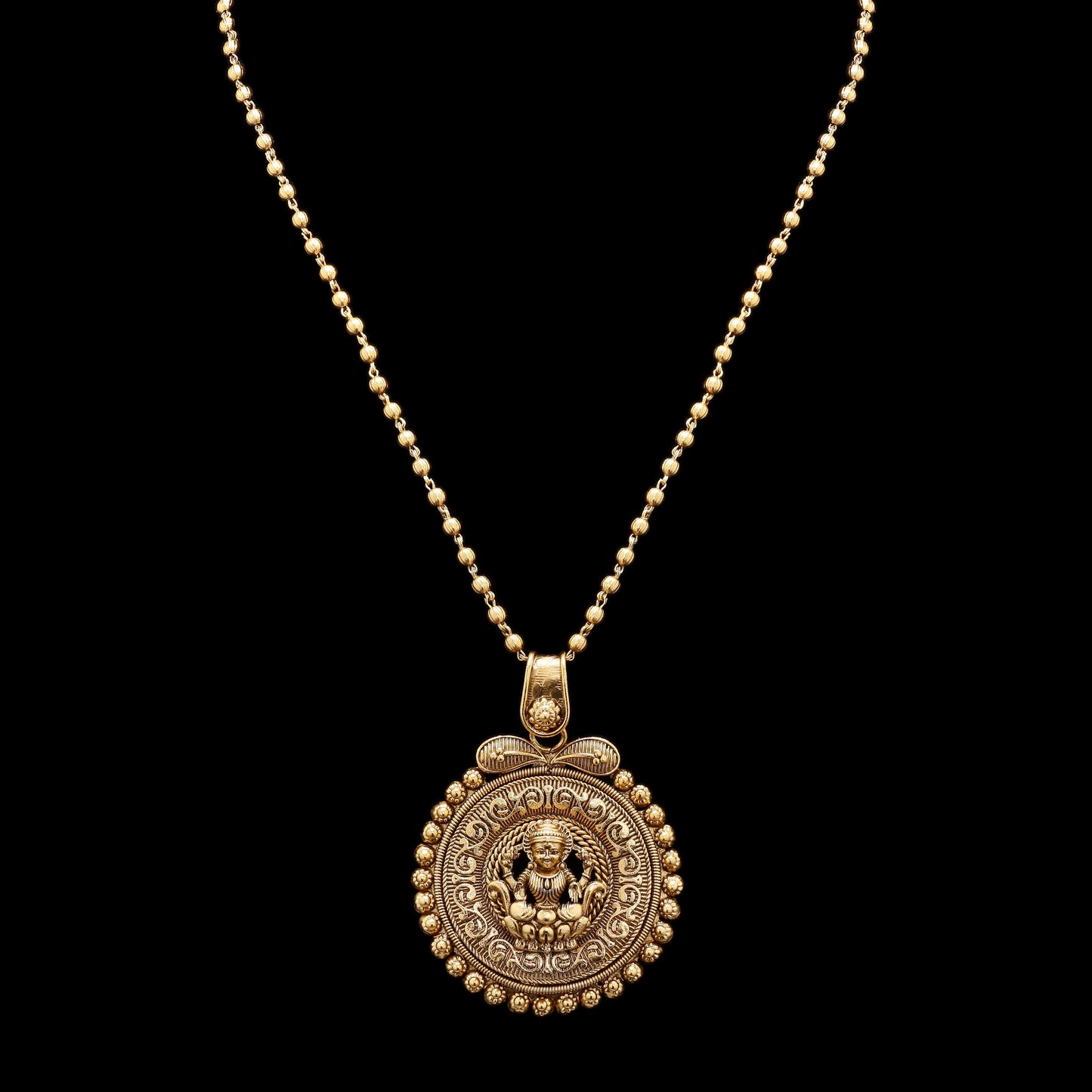 Festive Exclusive Gold Finish Laxmi Mata Necklace Set with Earrings