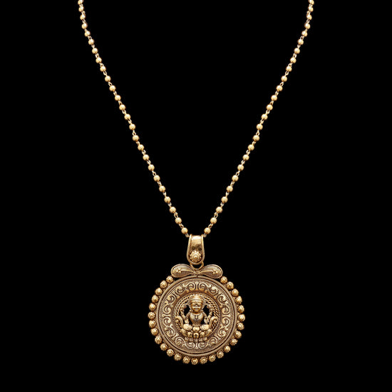 Festive Exclusive Gold Finish Laxmi Mata Necklace Set with Earrings