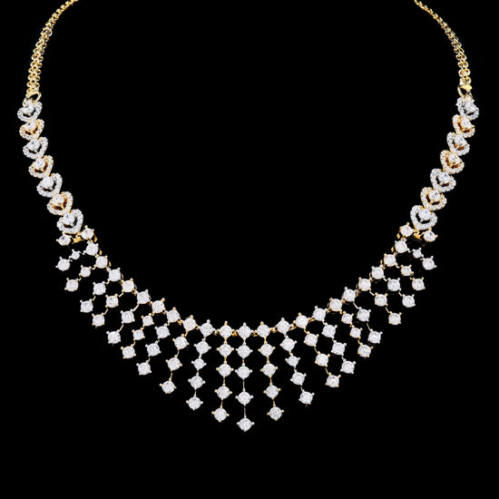 Dual Tone Solitaire Bridal Guasha Necklace Set with Earrings on Pure 925 Silver
