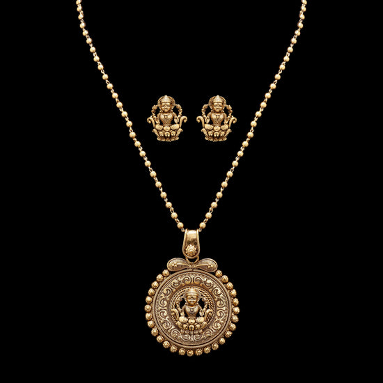 Festive Exclusive Gold Finish Laxmi Mata Necklace Set with Earrings