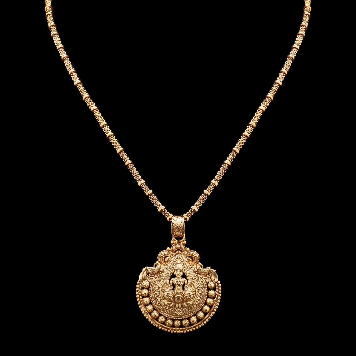 Festive Exclusive Gold Finish Hand Carved Idol Necklace Set with Earrings