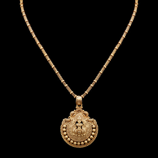 Festive Exclusive Gold Finish Hand Carved Idol Necklace Set with Earrings
