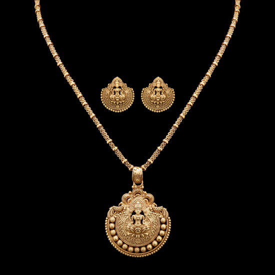 Festive Exclusive Gold Finish Hand Carved Idol Necklace Set with Earrings