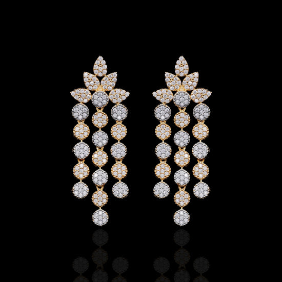 Double Layer Dual Tone Pressure Setting Tafeta Necklace Set with Earrings on Pure 925 Silver