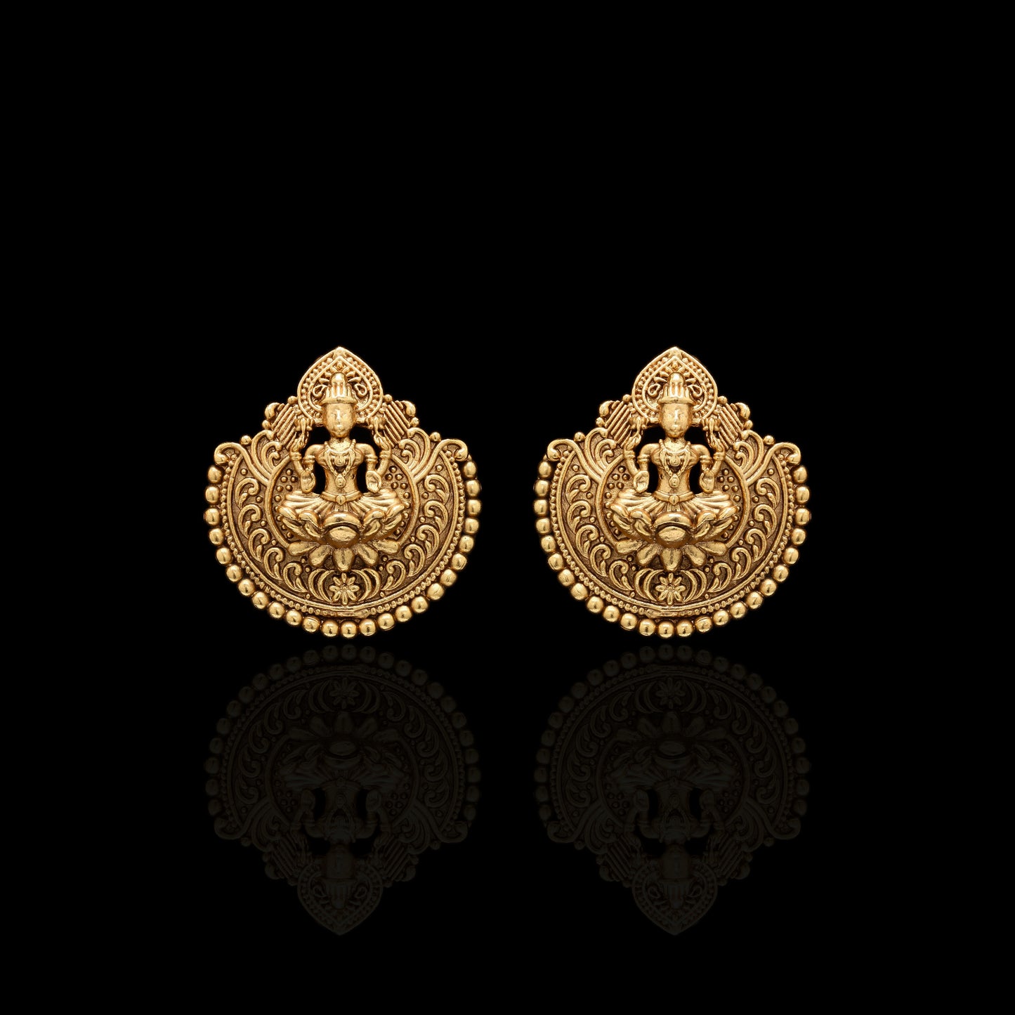 Festive Exclusive Gold Finish Hand Carved Idol Necklace Set with Earrings