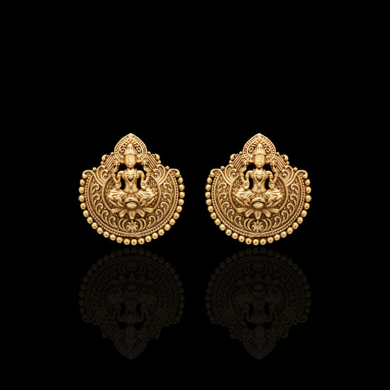 Festive Exclusive Gold Finish Hand Carved Idol Necklace Set with Earrings