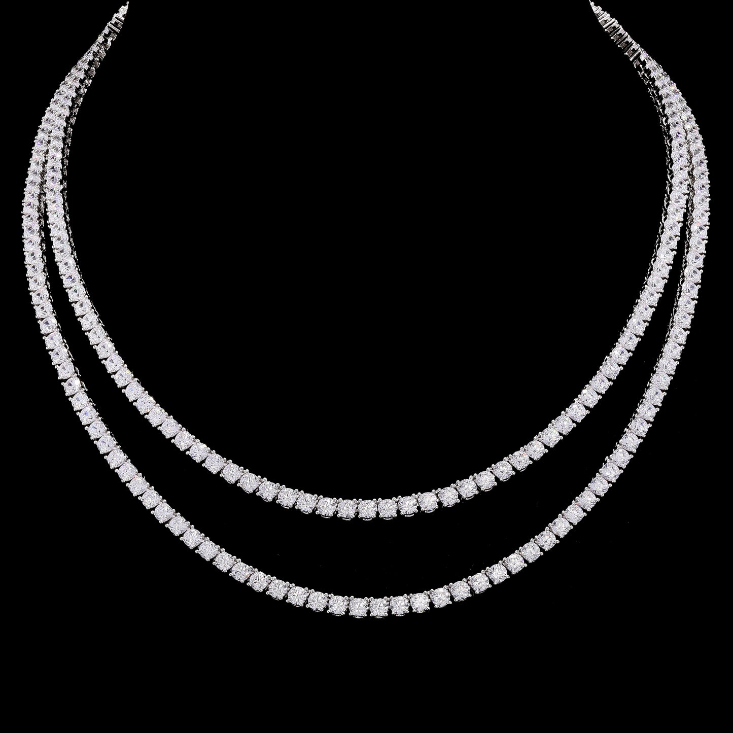 Ultra Premium Double Layer Solitaire Pointer Beniffer Necklace Set with Earrings on Pure 925 Silvet