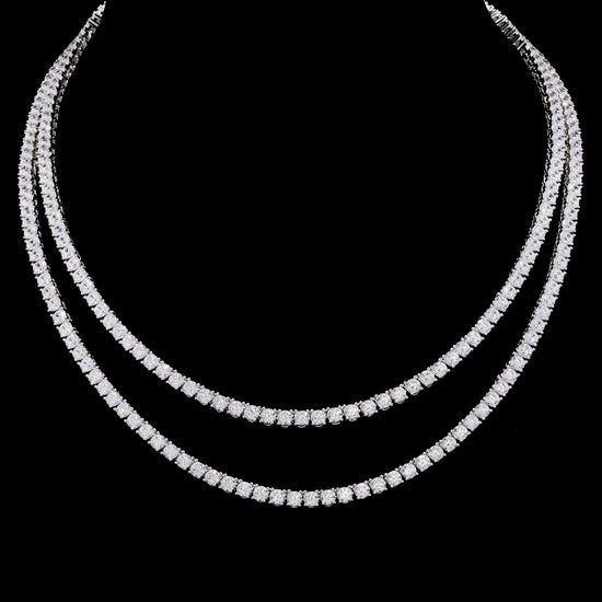 Ultra Premium Double Layer Solitaire Pointer Beniffer Necklace Set with Earrings on Pure 925 Silvet