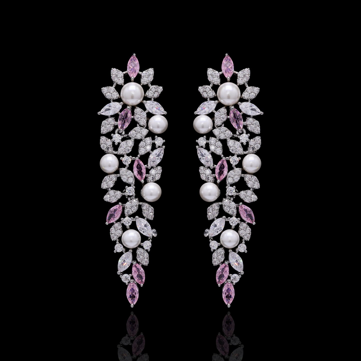 TOJ Everyday - Premium Pink Marquise Diamond and Fresh Water Pearl Solace Cocktail Necklace Set with Earrings
