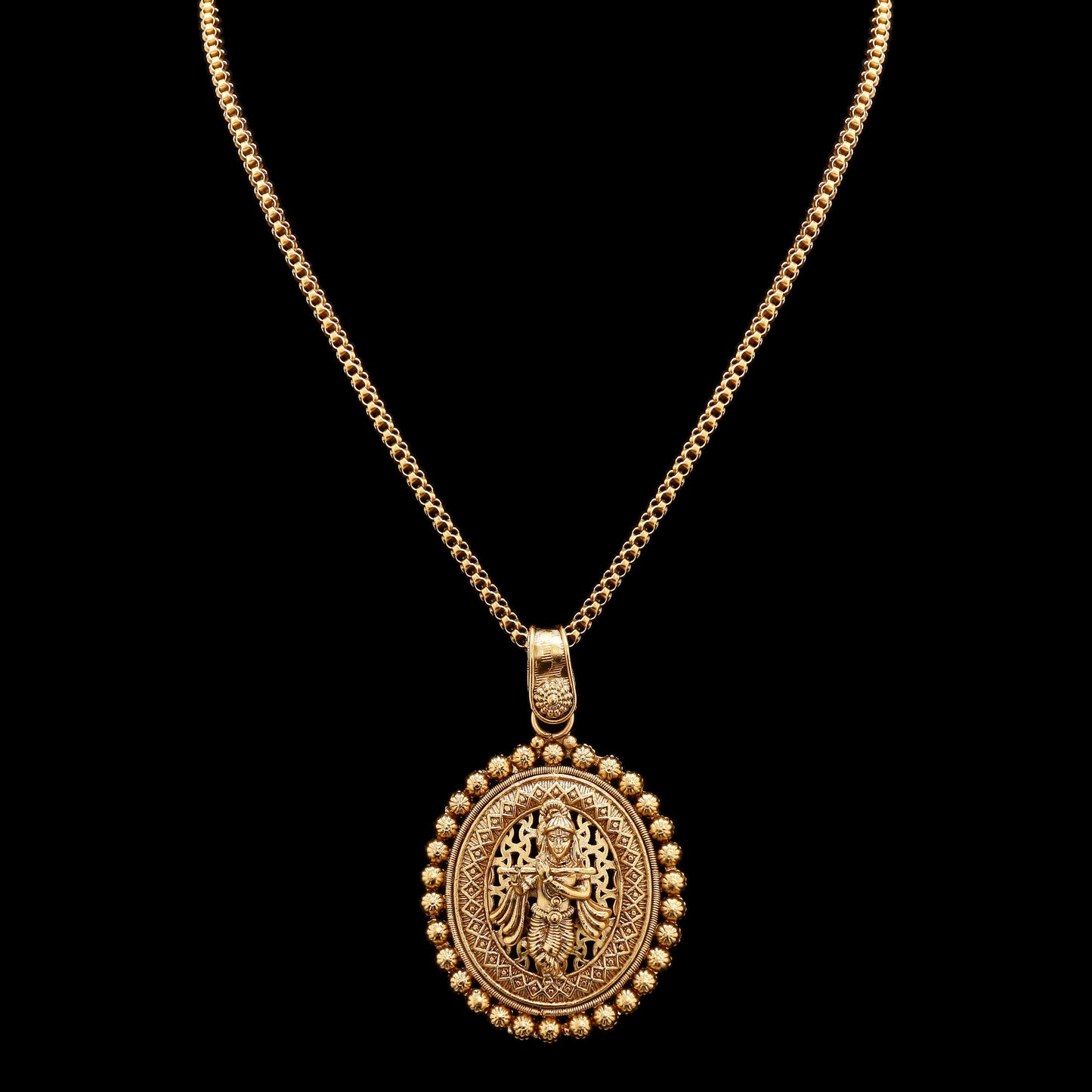 Festive Exclusive Gold Finish Krishna Necklace Set with Earrings