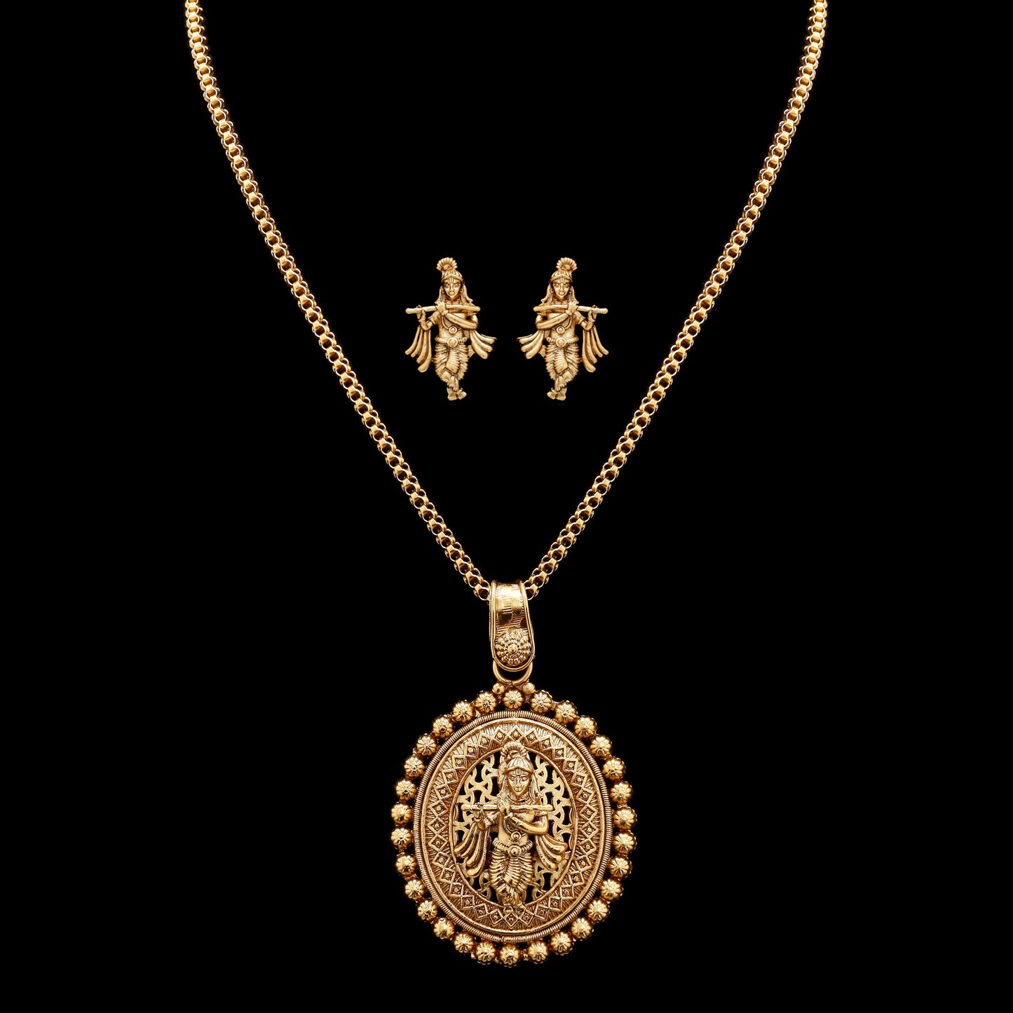 Festive Exclusive Gold Finish Krishna Necklace Set with Earrings