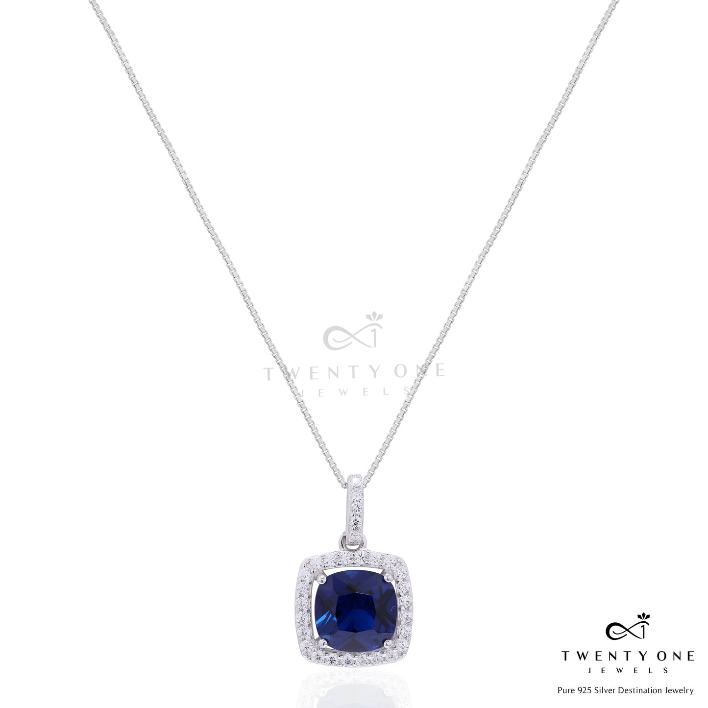 3 Carat Rounded Cushion Cut Solitaire  Hydro Blue Sapphire Sylvy Pendant Set on Pure 925 Silver