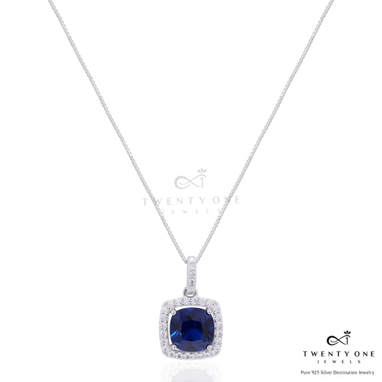 3 Carat Rounded Cushion Cut Solitaire  Hydro Blue Sapphire Sylvy Pendant Set on Pure 925 Silver