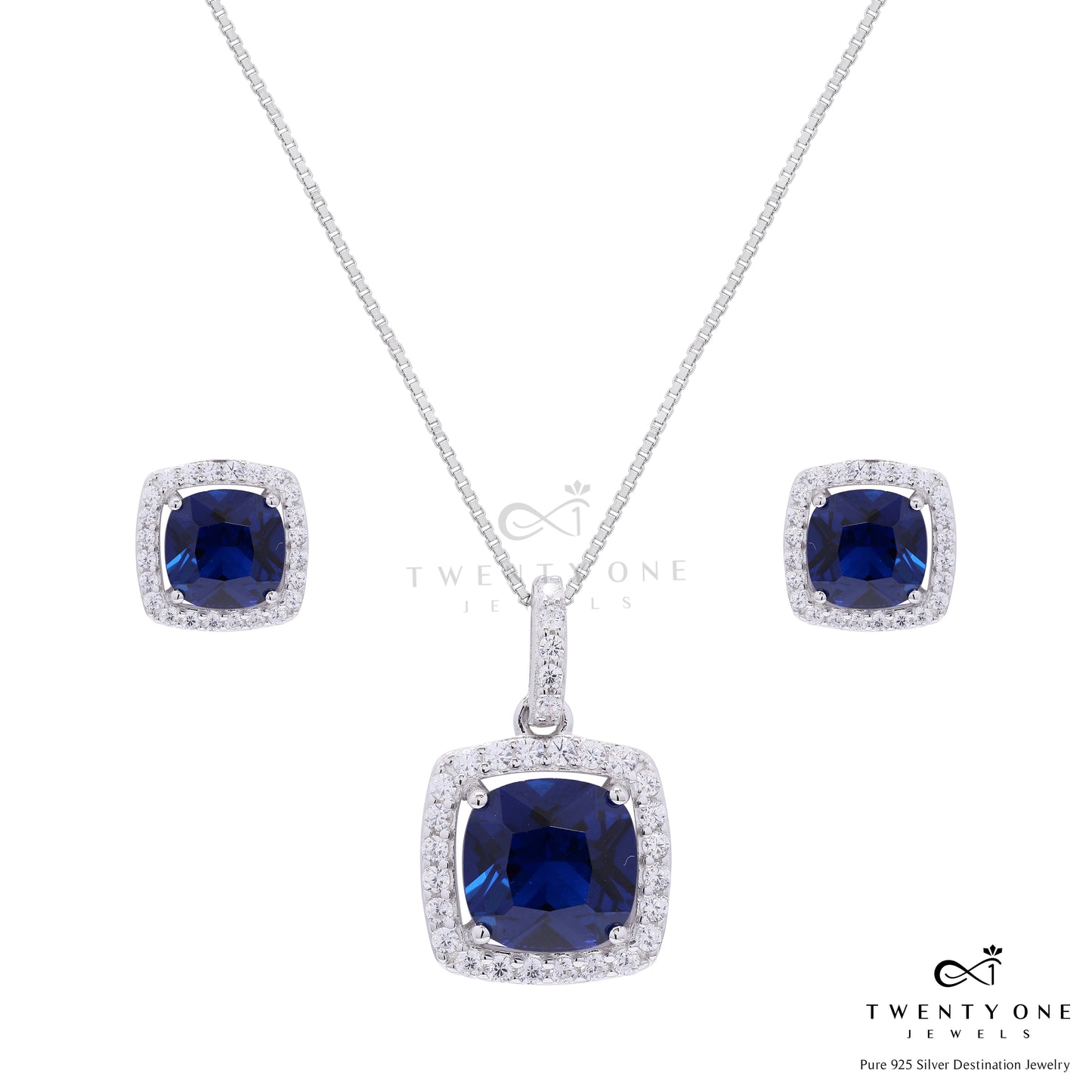 3 Carat Rounded Cushion Cut Solitaire  Hydro Blue Sapphire Sylvy Pendant Set on Pure 925 Silver