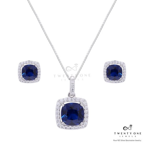 3 Carat Rounded Cushion Cut Solitaire  Hydro Blue Sapphire Sylvy Pendant Set on Pure 925 Silver