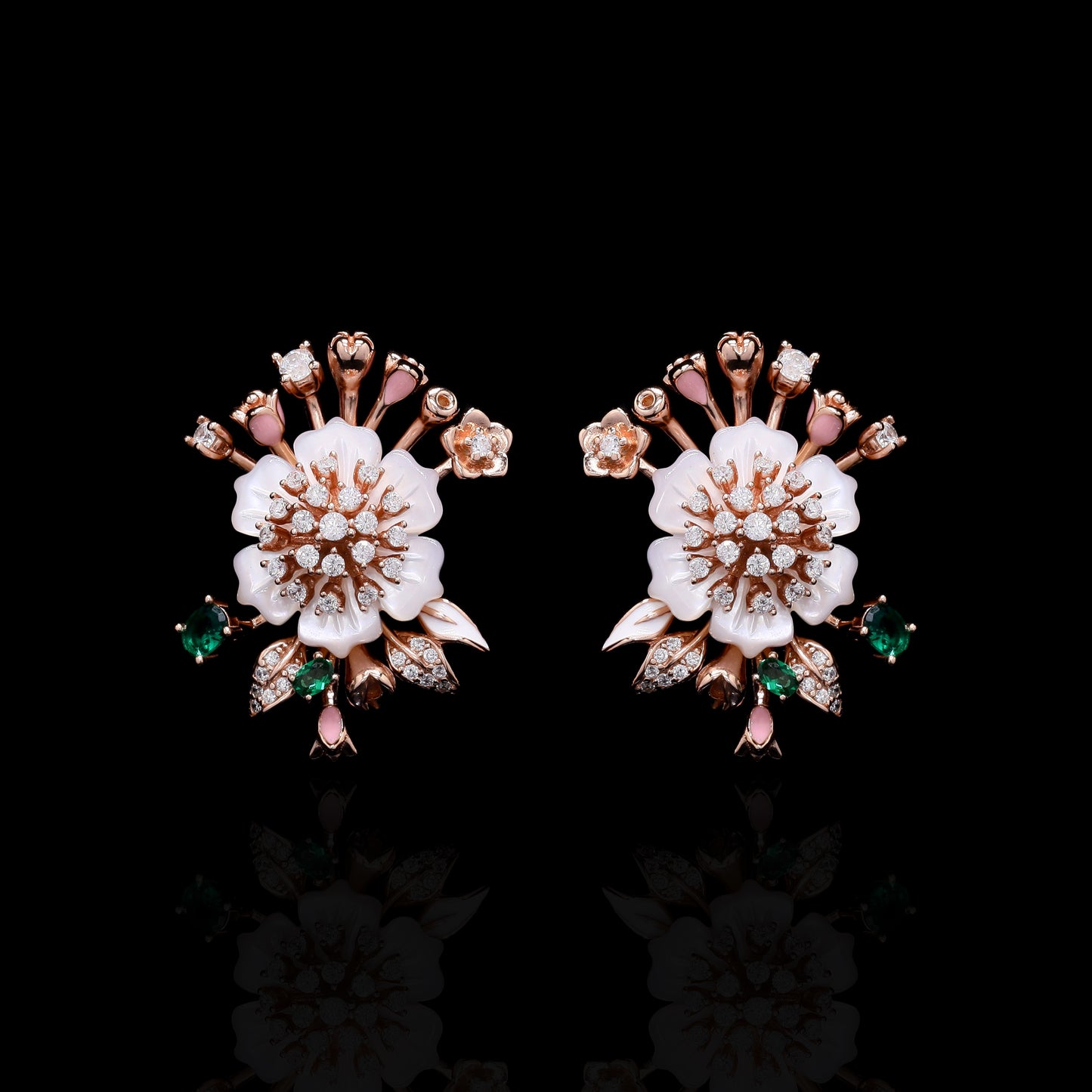 Ultra Premium Art Deco Mother of Pearl Pendant Set in Rose Gold Finish on Pure 925 Silver