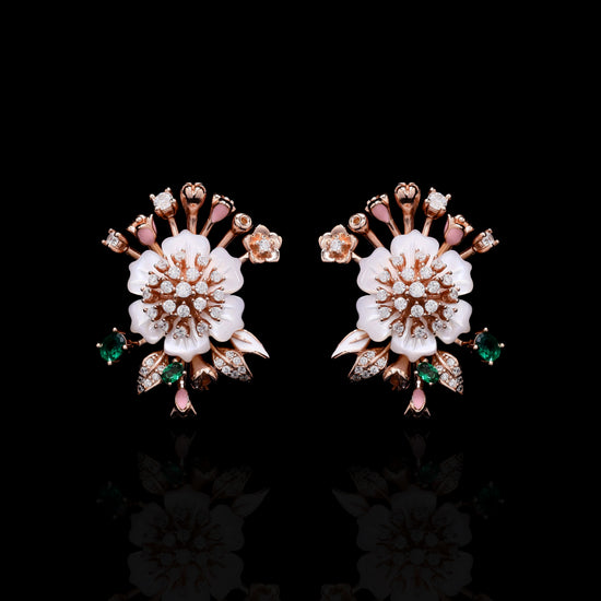 Ultra Premium Art Deco Mother of Pearl Pendant Set in Rose Gold Finish on Pure 925 Silver