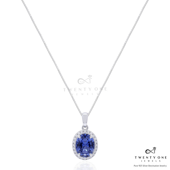 Ultra Premium Deep Blue Oval Sapphire Pendant Set on Pure 925 Silver