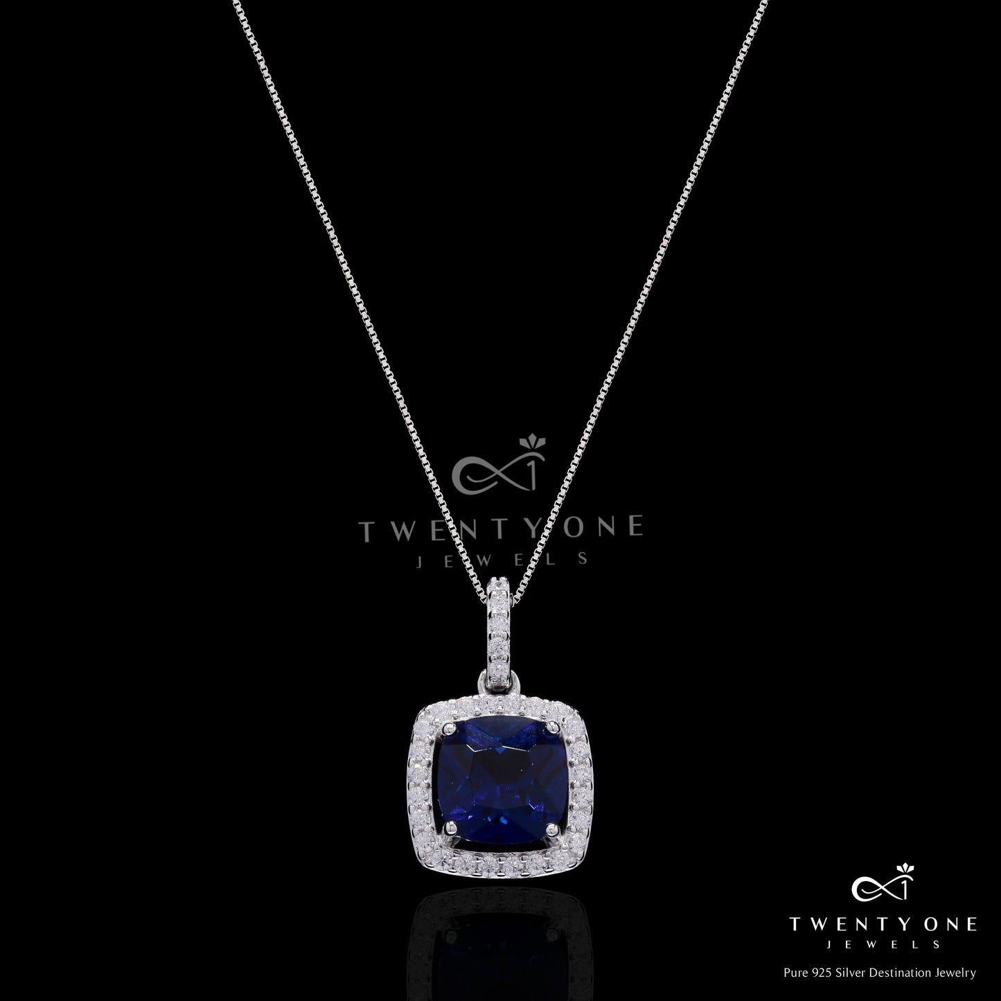 3 Carat Rounded Cushion Cut Solitaire  Hydro Blue Sapphire Sylvy Pendant Set on Pure 925 Silver