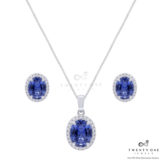 Ultra Premium Deep Blue Oval Sapphire Pendant Set on Pure 925 Silver