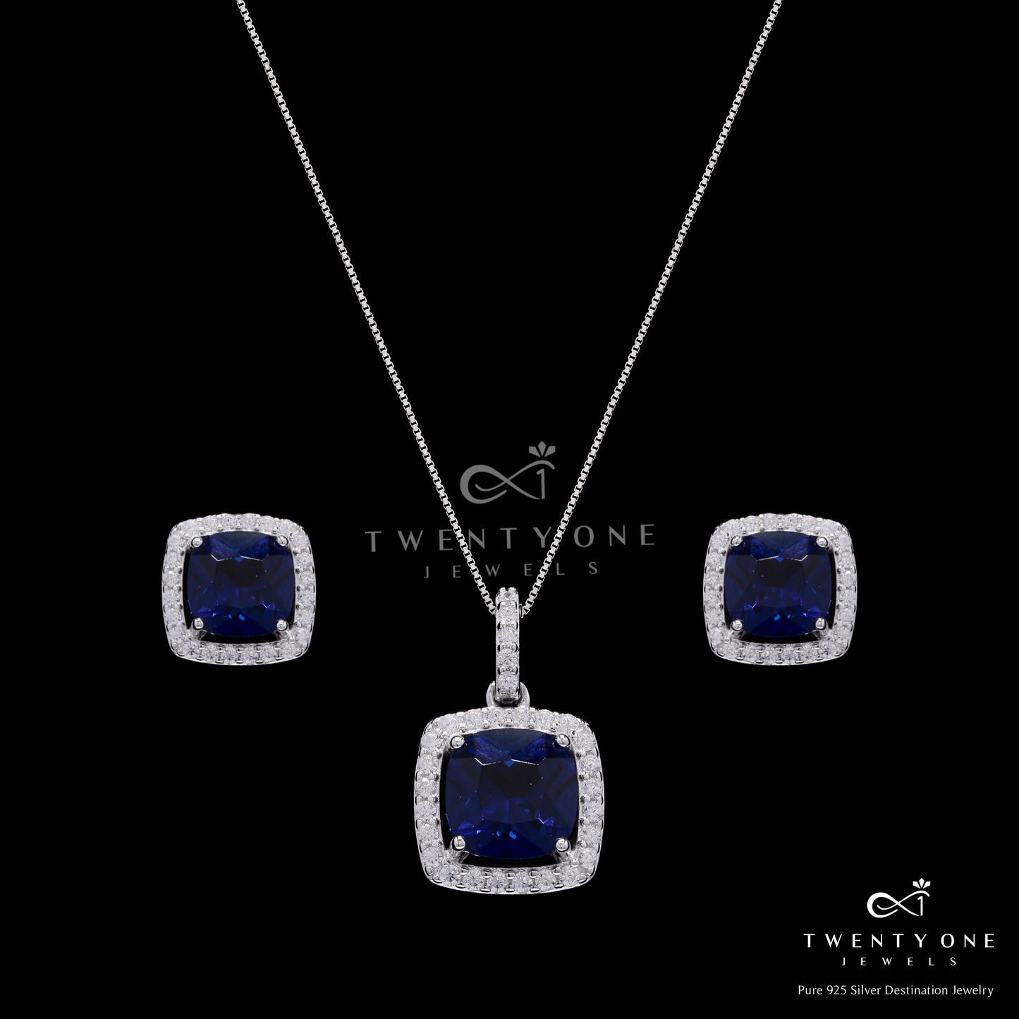 3 Carat Rounded Cushion Cut Solitaire  Hydro Blue Sapphire Sylvy Pendant Set on Pure 925 Silver