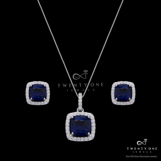 3 Carat Rounded Cushion Cut Solitaire  Hydro Blue Sapphire Sylvy Pendant Set on Pure 925 Silver