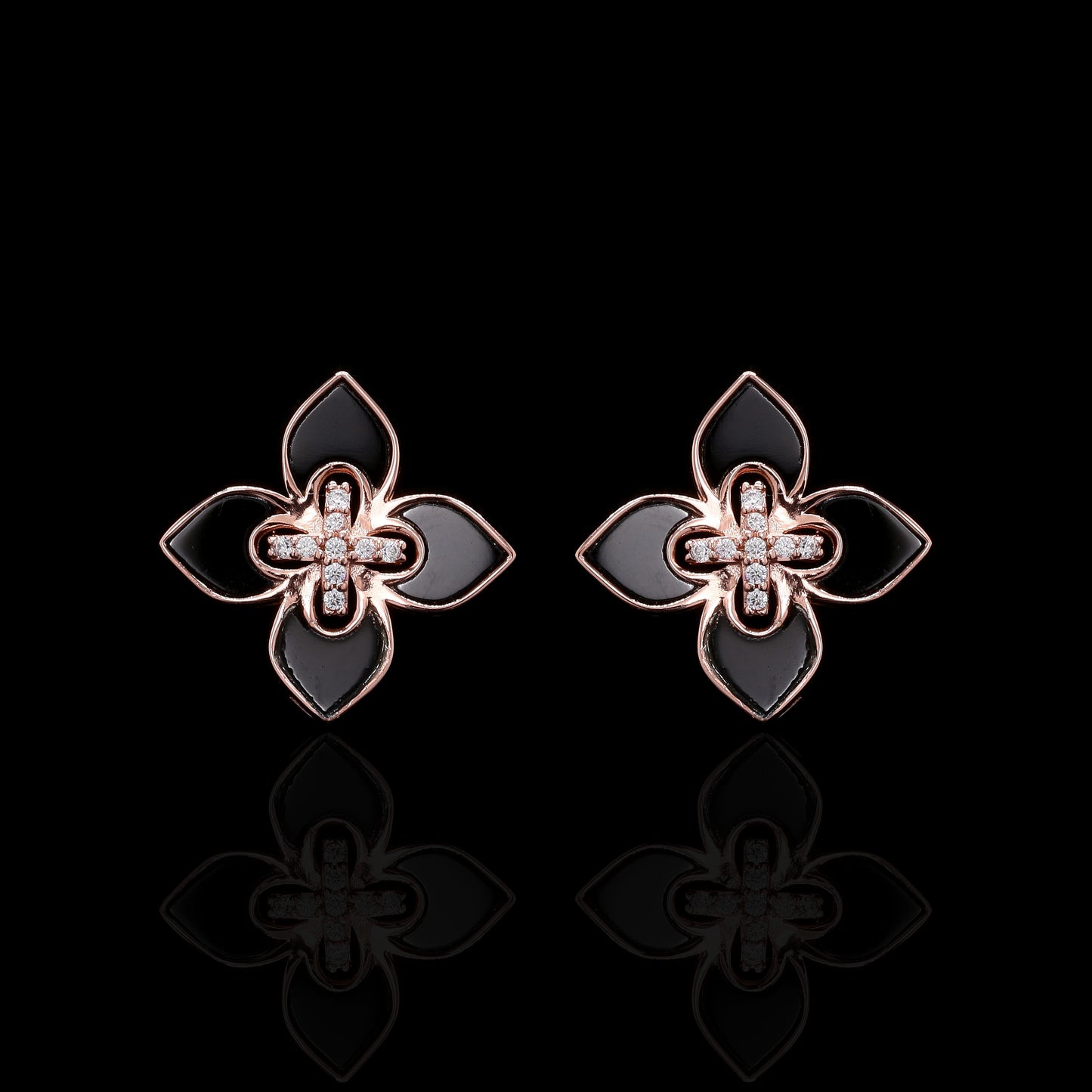 Ultra Premium Luxury Brand Inspired Black Enamel Rose Gold Finish Pendant Set on Pure 925 Silver