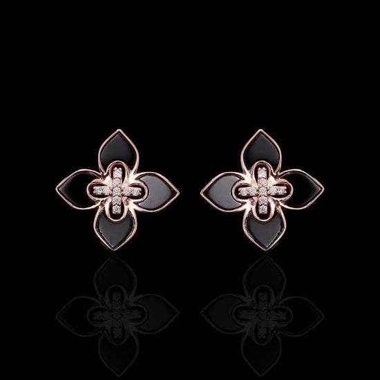Ultra Premium Luxury Brand Inspired Black Enamel Rose Gold Finish Pendant Set on Pure 925 Silver