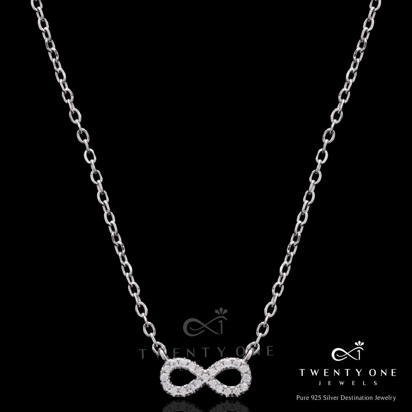 American Diamond Studded Alexis Infinity Pendent with Chain on Pure 925 Silver