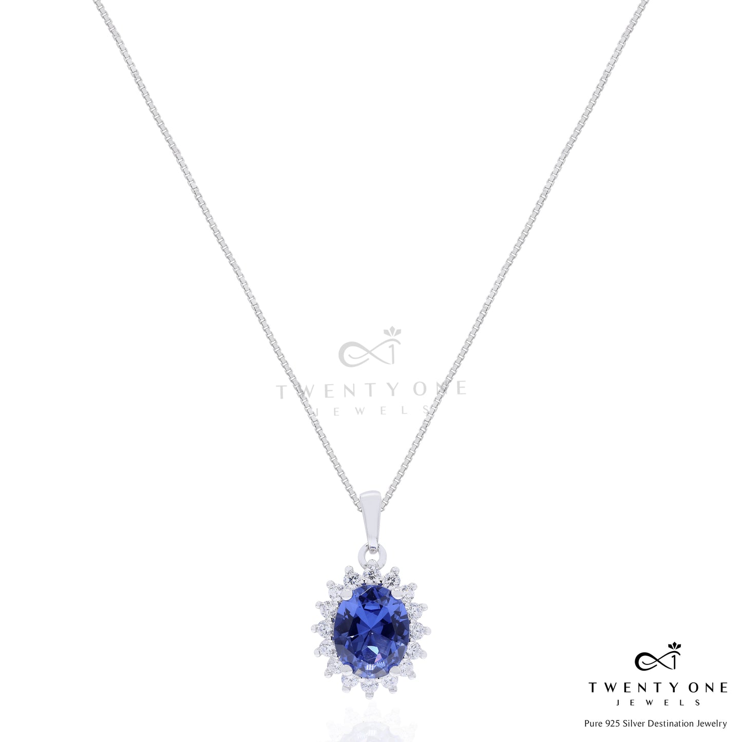 Ultra Premium Deep Blue Oval Solitaire Duran Pendant Set on Pure 925 Silver