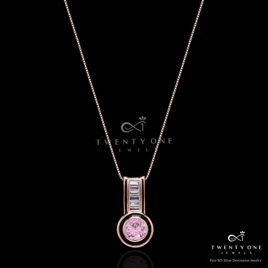 Ultra Premium Rose Gold Finish Pink Diamond Pendant Set with Black Enamel Detailing on Pure 925 Silver