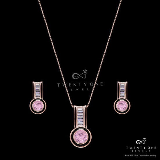 Ultra Premium Rose Gold Finish Pink Diamond Pendant Set with Black Enamel Detailing on Pure 925 Silver