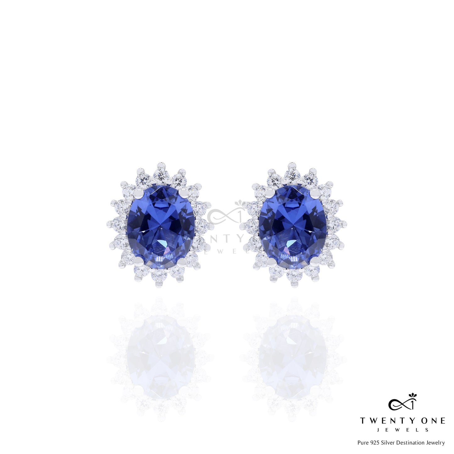 Ultra Premium Deep Blue Oval Solitaire Duran Pendant Set on Pure 925 Silver
