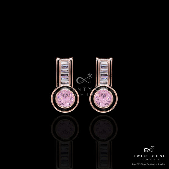 Ultra Premium Rose Gold Finish Pink Diamond Pendant Set with Black Enamel Detailing on Pure 925 Silver