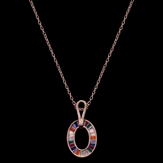 Premium Rose Gold Finish Oval Rainbow Pendant Set on Pure 925 Silver
