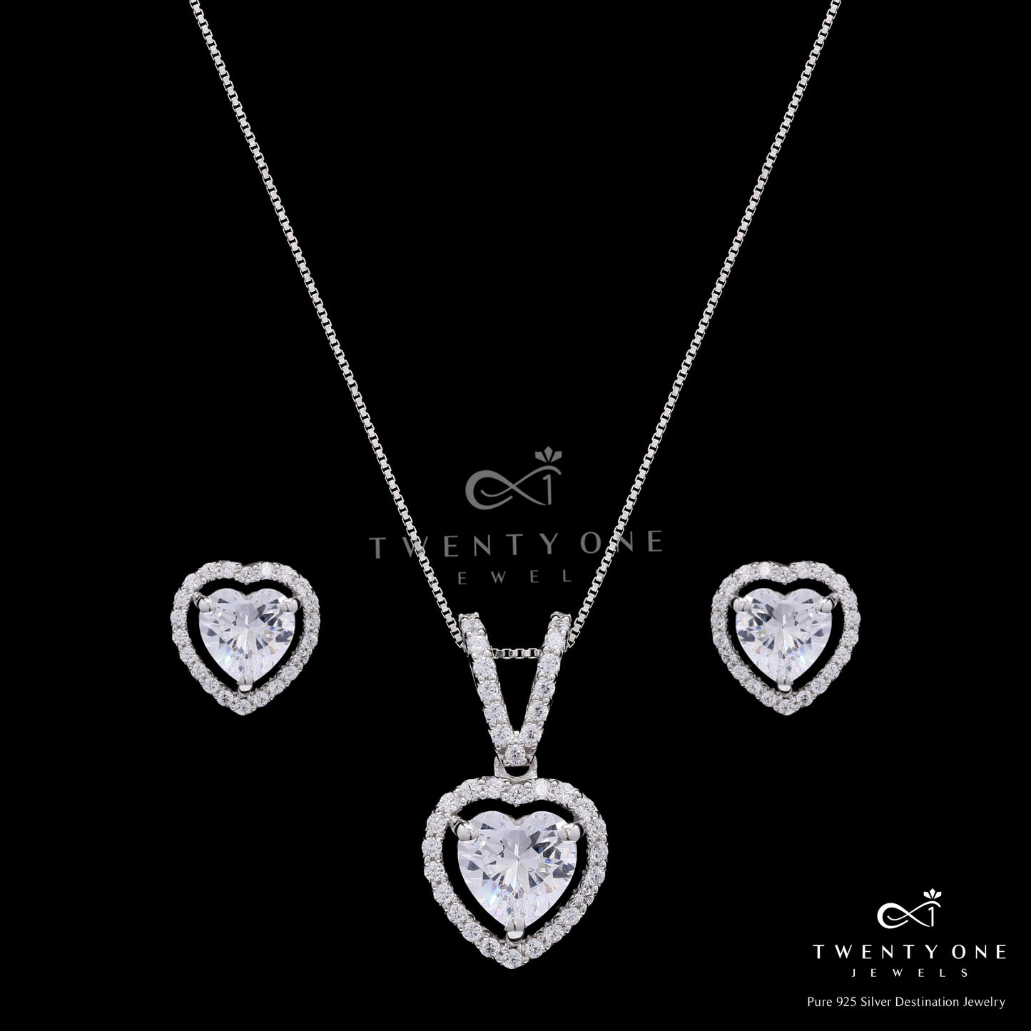 Premium Heart Solitaire Anna Pendant Set with Screw Back Earrings