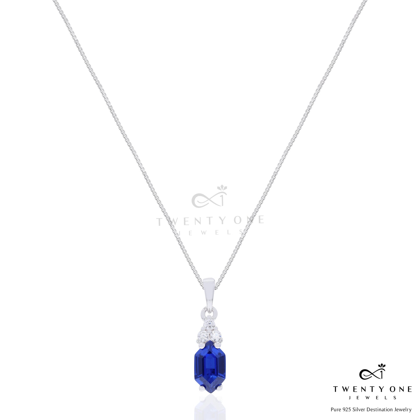 Hexagon Hydro Blue Sapphire Aqua Pendant Set on Pure 925 Silver
