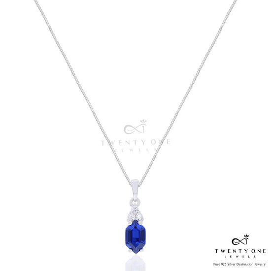 Hexagon Hydro Blue Sapphire Aqua Pendant Set on Pure 925 Silver