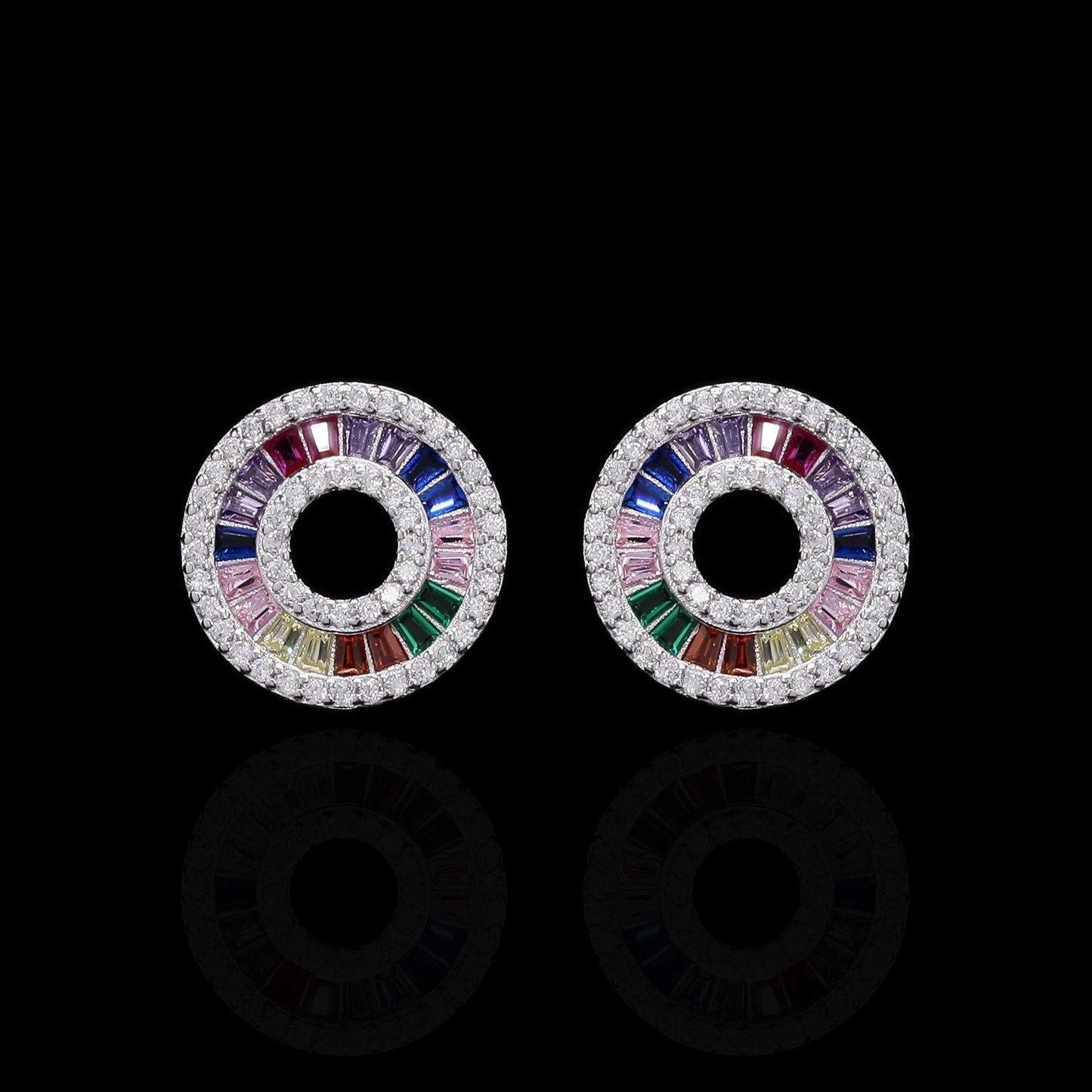Premium White Gold Finish Round Rainbow Pendant Set on Pure 925 Silver