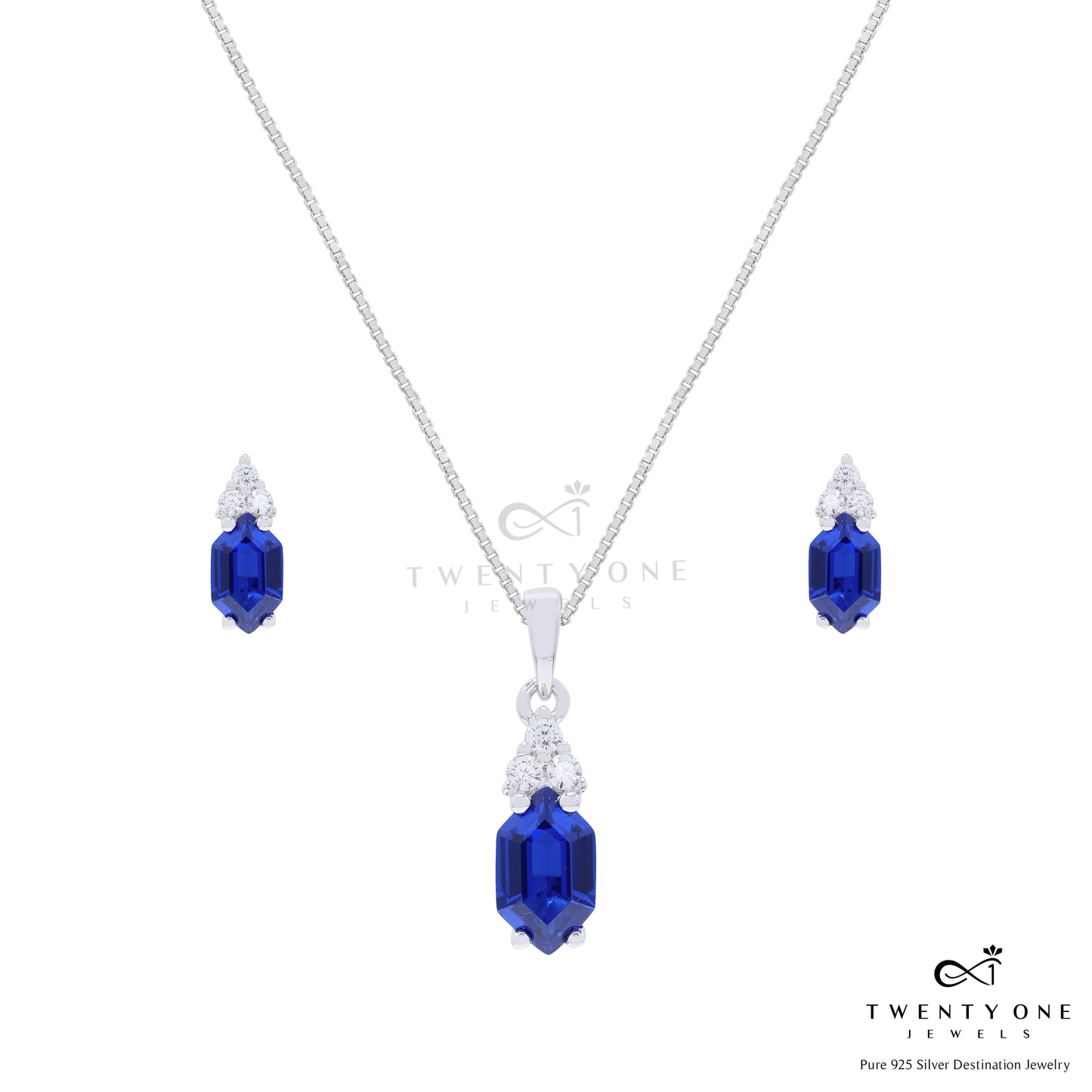 Hexagon Hydro Blue Sapphire Aqua Pendant Set on Pure 925 Silver