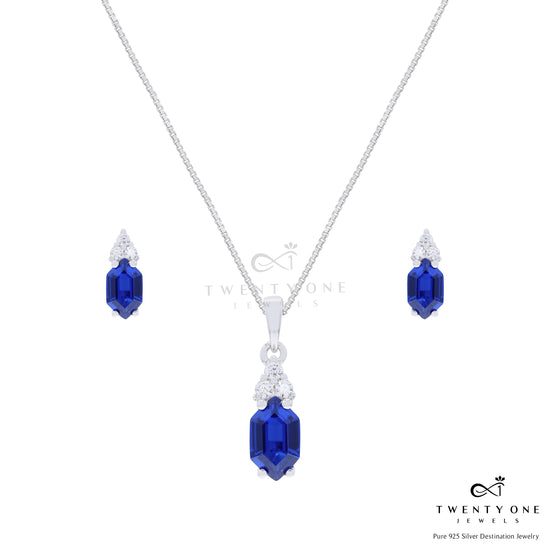 Hexagon Hydro Blue Sapphire Aqua Pendant Set on Pure 925 Silver