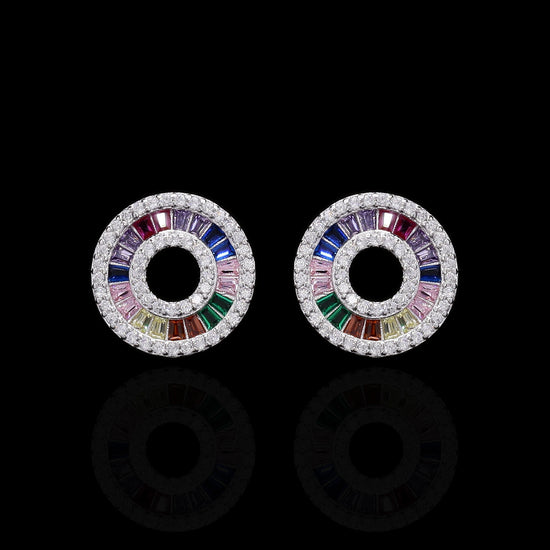Premium White Gold Finish Round Rainbow Pendant Set on Pure 925 Silver