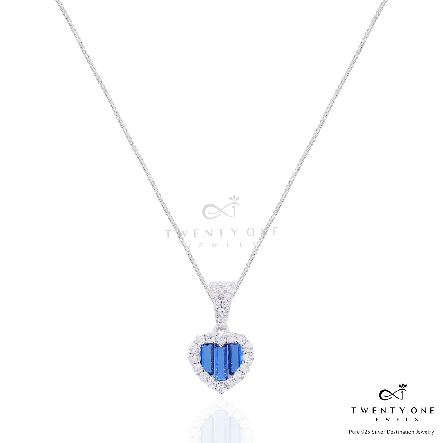 Premium Blue Sapphire Baguette Alina Heart Pendant Set on Pure 925 Silver