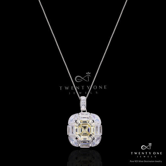 Ultra Premium Square Yellow Octagon Pendant Set on Pure 925 Silver