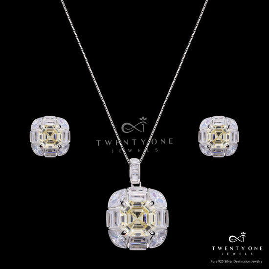 Ultra Premium Square Yellow Octagon Pendant Set on Pure 925 Silver