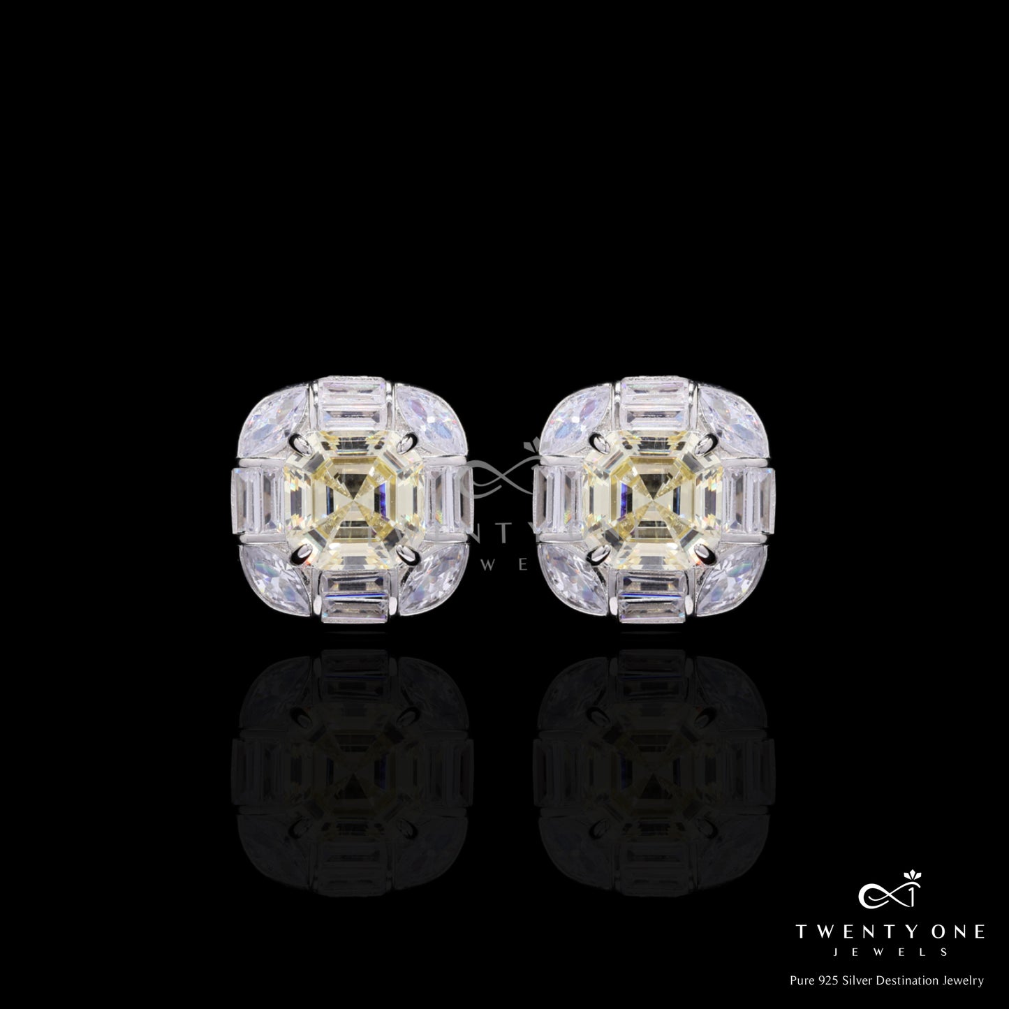 Ultra Premium Square Yellow Octagon Pendant Set on Pure 925 Silver